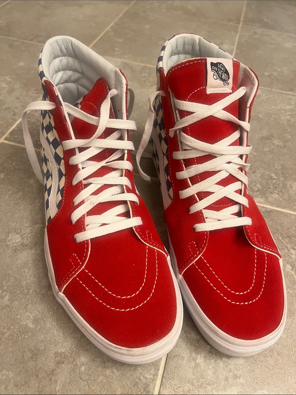 Vans Red & Blue Checkerboard Sk8-Hi High Tops